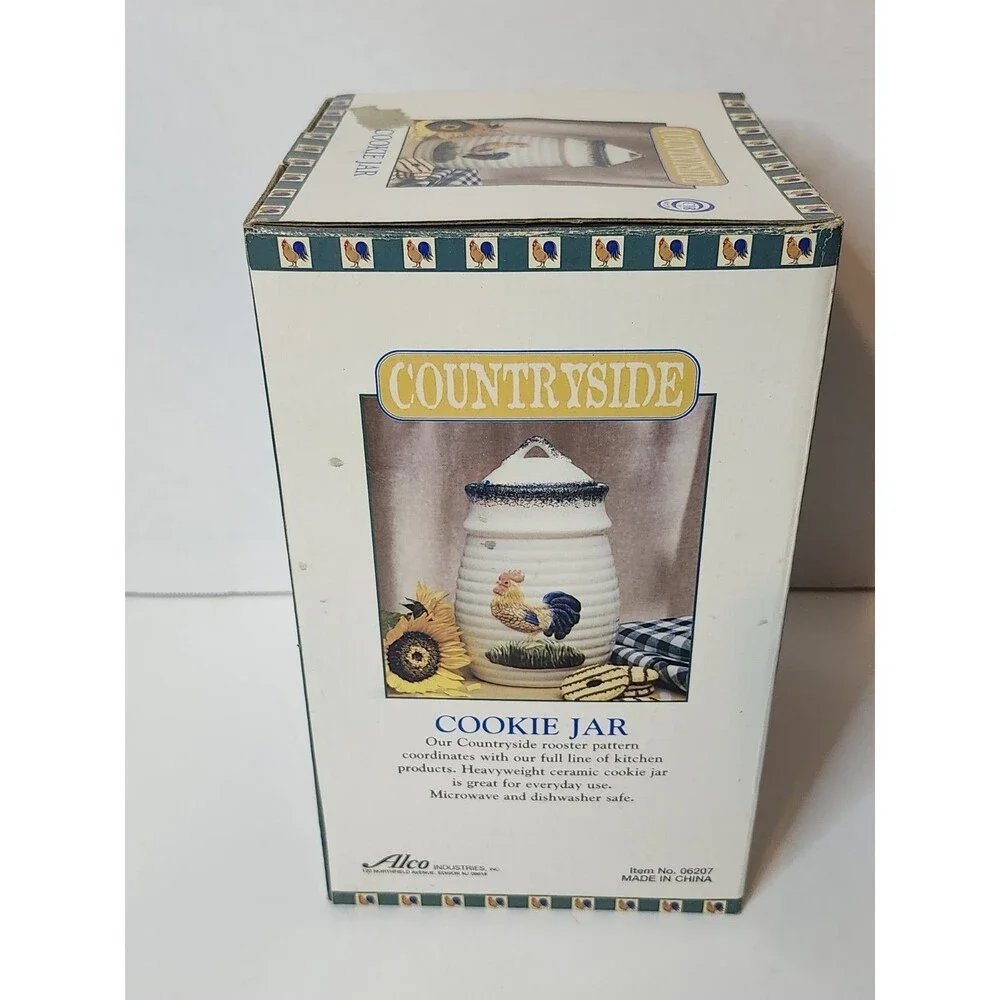 ALCO Industries Countryside Rooster Ceramic Cookie Jar farmhouse Open Box